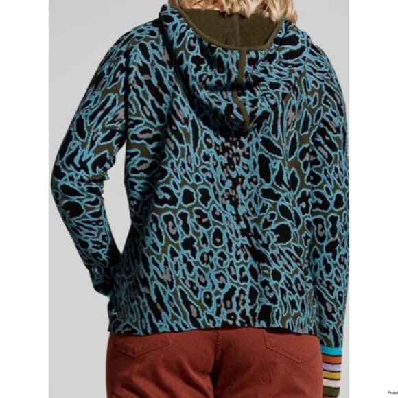 Lisa Todd Women's Blue Long Sleeve Animal-Print Hoodie Sweater Size L - Picture 2 of 10